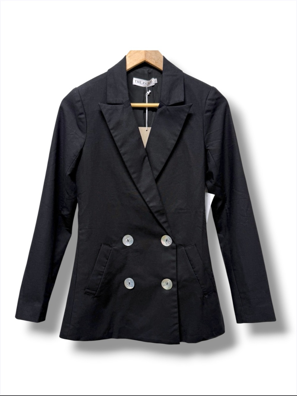 The Fated Linen Blend Blazer Jacket Double Breasted Black Pockets Size 2 NWT